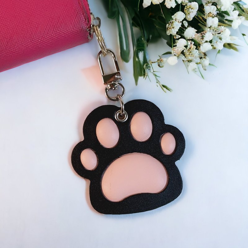 British 3A and cowhide-leather cat paw charm - Charms - Genuine Leather Brown