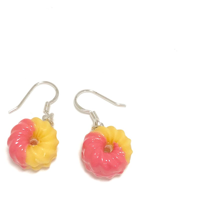 Doughnut miniature food earring - 耳環/耳夾 - 黏土 粉紅色