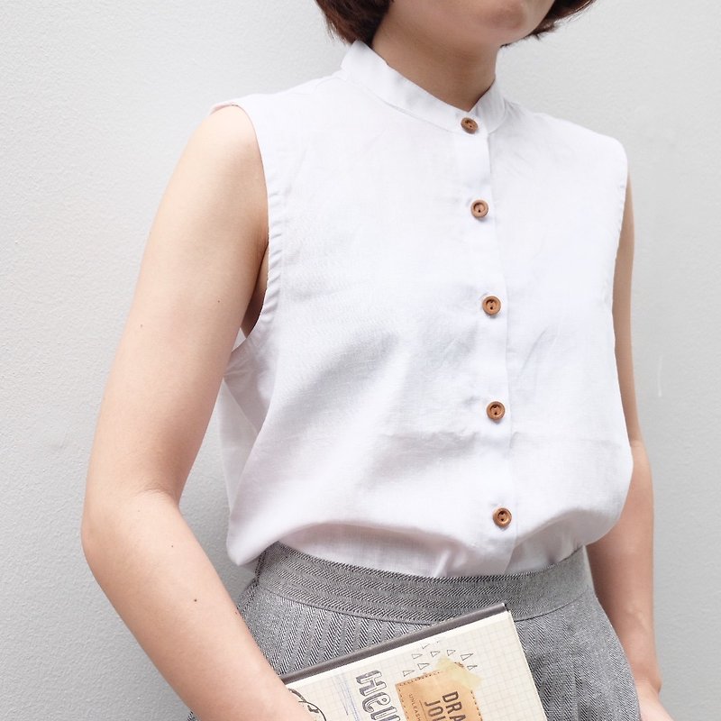 Mandarin Collar Top : White - 女上衣/長袖上衣 - 紙 白色