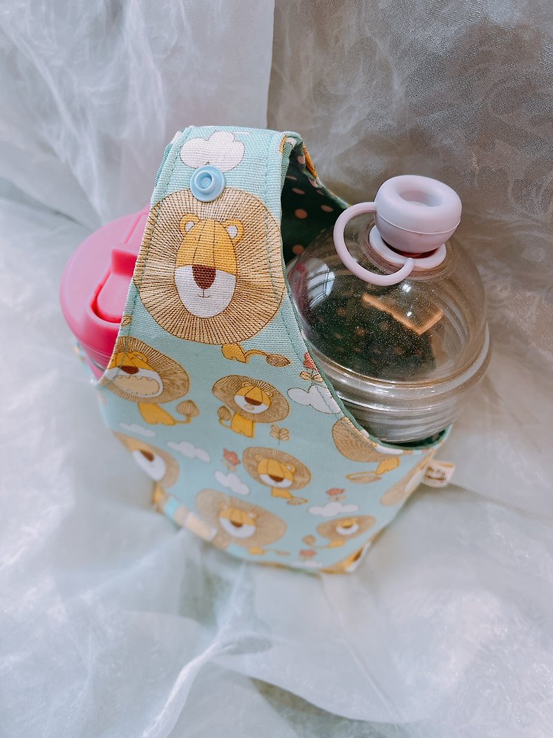 Wine bag type/double cup environmental beverage cup bag/double cup bag-light green cute lion - Beverage Holders & Bags - Cotton & Hemp Green