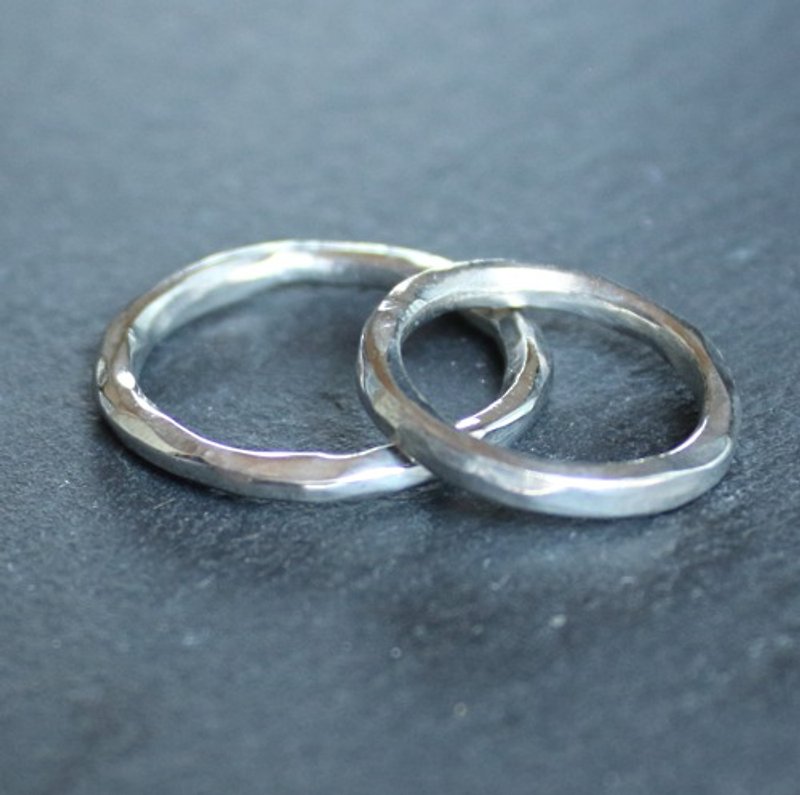 Tin × silver ring [Line Hammered Tin Ring] Metal Silver pairing Japan - General Rings - Silver Silver