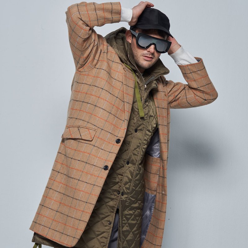 Stone@s Plaid Khaki Overcoat / 格紋卡其大衣 - 男夾克/外套 - 羊毛 卡其色