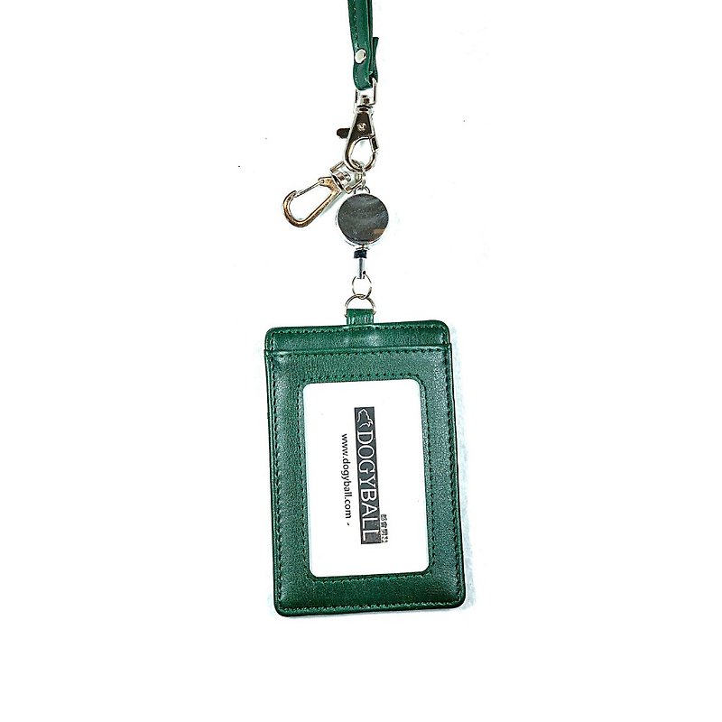 Christmas gift | Simple and practical retractable leather identification card detachable ID card holder green with packaging bag - ที่ใส่บัตรคล้องคอ - หนังเทียม สีเขียว