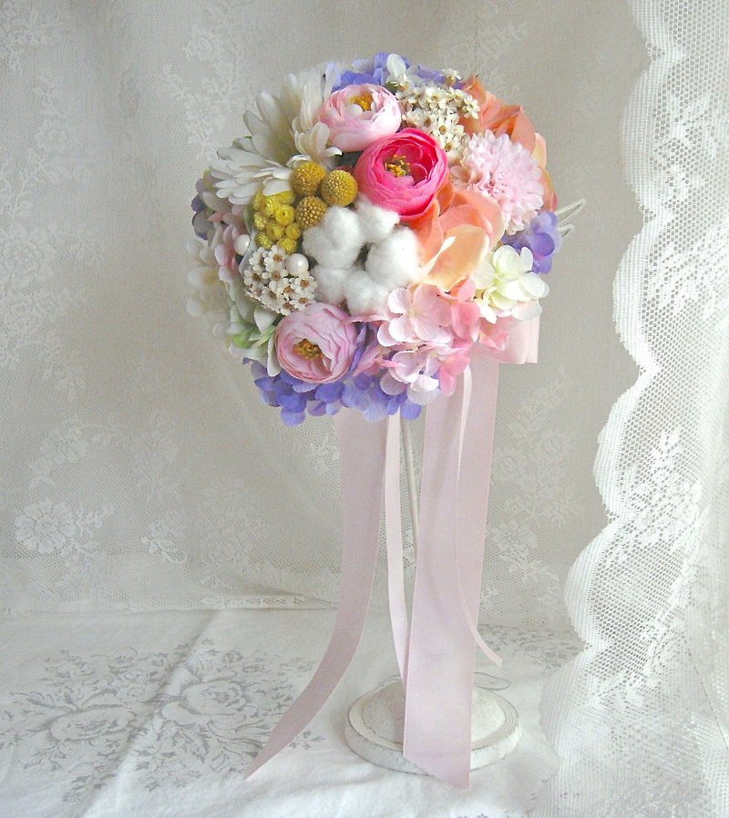 Masako 新娘捧花 仿真花混合乾燥花永生花 - 植栽/盆栽 - 植物．花 粉紅色