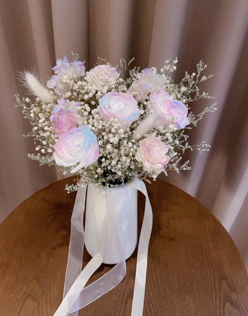 Festival Vibrant Dry Flowers Bouquet / Joyful Soft Pink Purple