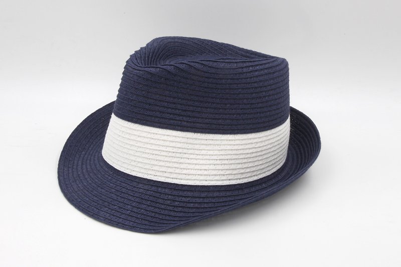 【紙布家】雙色紳士帽(深藍)紙線編織 - 帽子 - 紙 藍色