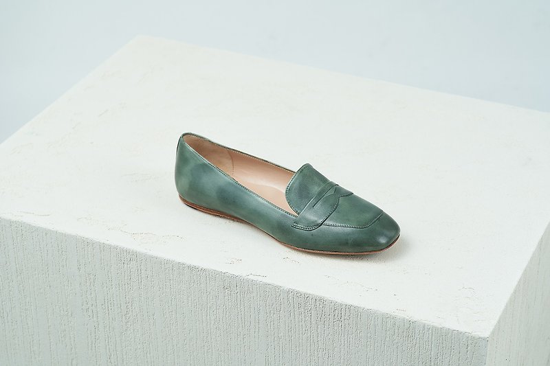 HTHREE Penny Loafer Flats/Green Grey/GreenGrey/PennyLoafer BalletFlats - Mary Jane Shoes & Ballet Shoes - Genuine Leather Green