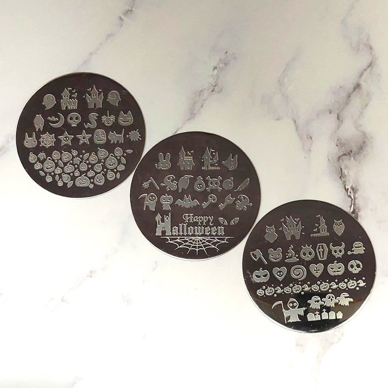 BEnails美甲轉印鋼板 萬聖派對(小圓版)SC014美甲印花板 指甲彩繪 - 指甲油/指甲貼 - 不鏽鋼 銀色