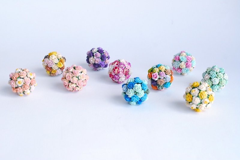 Paper Flower, Decoration, 10 pieces Kissing ball supplies in blue, pink, yellow, peach, rainbow and purple color. - Wood, Bamboo & Paper - Paper Pink