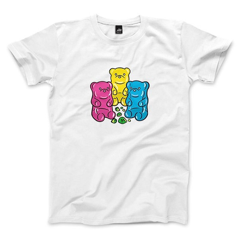Bear Eats Buddies-White-Unisex T-shirt - Men's T-Shirts & Tops - Cotton & Hemp White