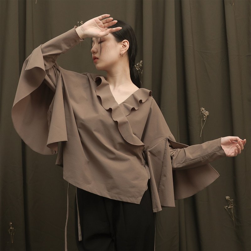 Lotus_芙蓉傘版上衣_23AF007_棕 - 女毛衣/針織衫 - 羊毛 黑色