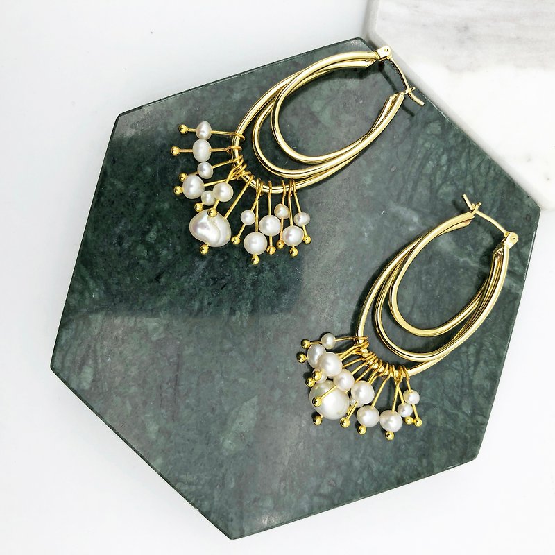 Christmas Gift【No.14】ART COLE Mini Pearls 14KGF Earrings (Wedding) (Party Wear) - Earrings & Clip-ons - Pearl Gold