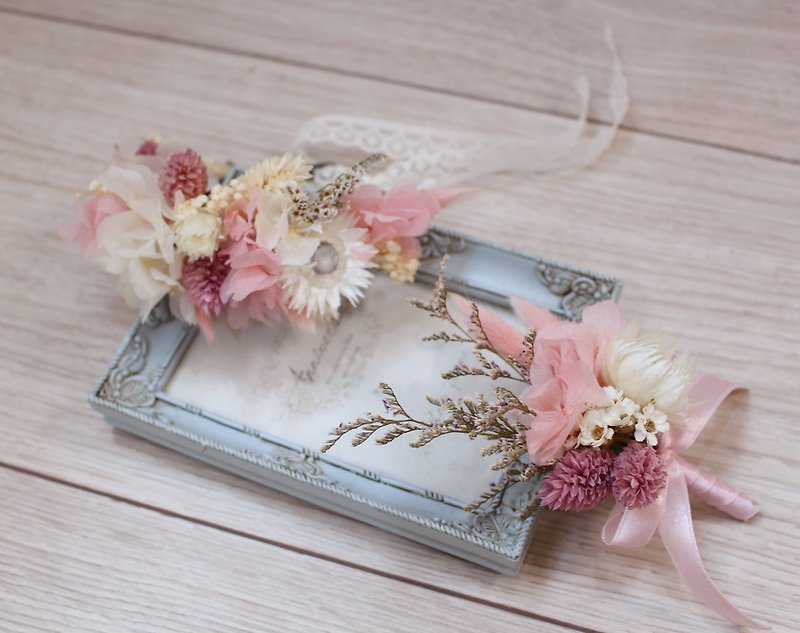 Flover Fu Lai Design Dream Pink Hydrangea Wrist Flower + Corsage Group Dry Bouquet Dry Flower - Plants - Other Materials 