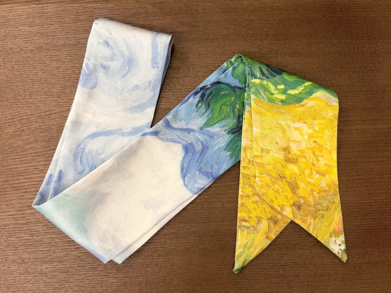 【Re-Re】 Twilly scarf - Oil Painting series - Scarves - Silk Blue