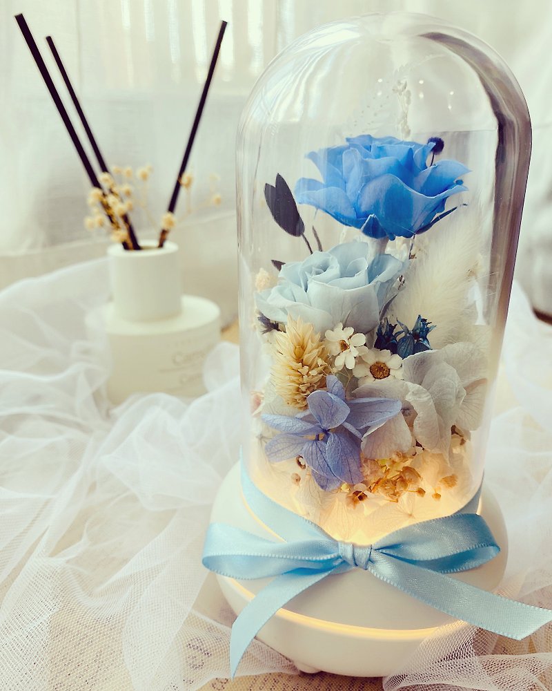 [DIY Material Pack] Two-color Blue Rose Preserved Flower Diffuser Lamp Wireless Use Christmas/Birthday Gift - น้ำหอม - พืช/ดอกไม้ สีน้ำเงิน