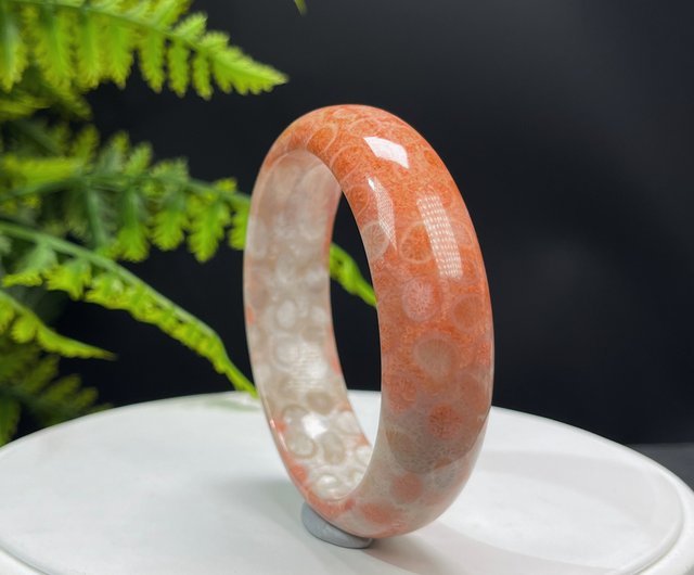 優質漸變粉白珊瑚玉手镯56MM 冰潤玉化檸檬片鳳尾紋熱情活力