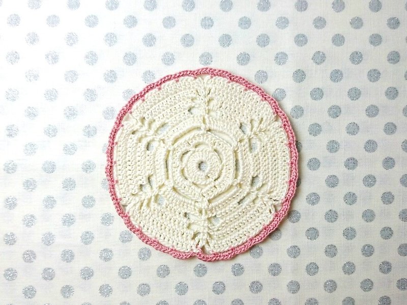 [hand hook lace coaster] A2. cherry pink - ที่รองแก้ว - ผ้าฝ้าย/ผ้าลินิน สึชมพู