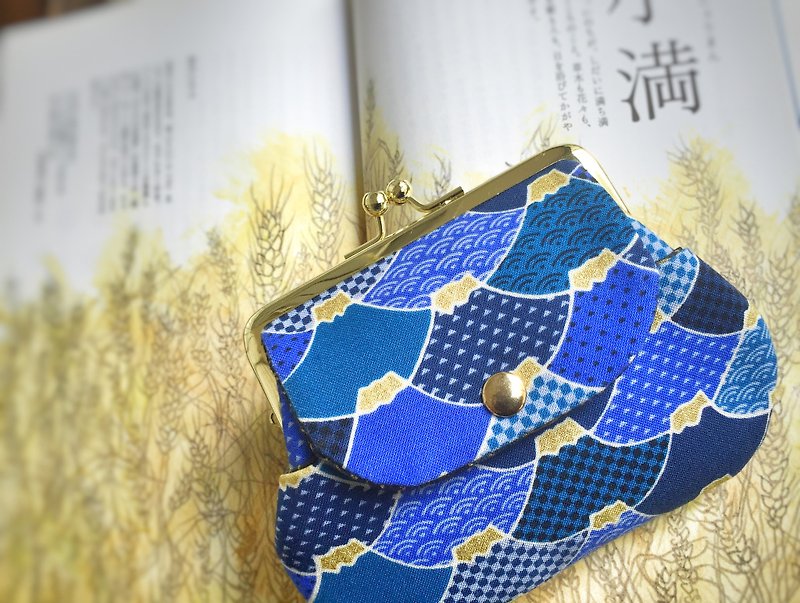 Mount Fuji/card storage/coin purse/mouth gold bag/glass Fuji waltz pocket bag - Wallets - Cotton & Hemp Blue