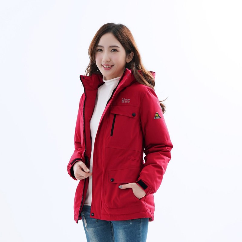 Travel all over the world women's GlobeTex waterproof, windproof, warm and thin medium-length down jacket GJ23032 - เสื้อแจ็คเก็ต - ขนของสัตว์ปีก สีแดง