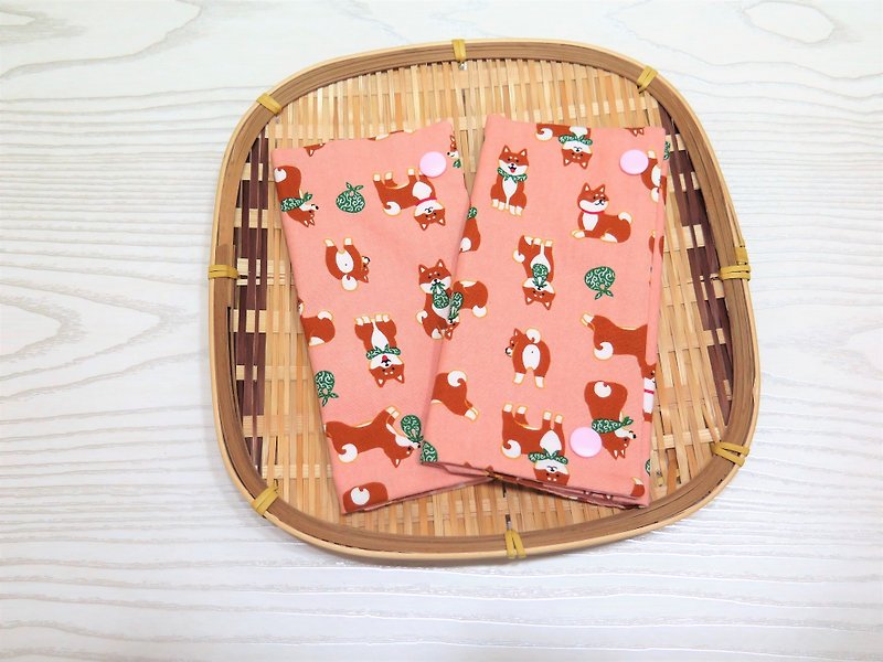 Chai dog baby (pink) / 2 into (one pair): Japan 100% cotton non-toxic hand-held double-sided harness scar towel. - ผ้ากันเปื้อน - ผ้าฝ้าย/ผ้าลินิน สึชมพู