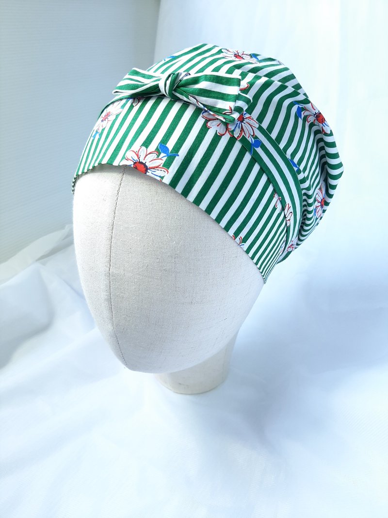 Green and white daisy hooded hat - หมวก - ผ้าฝ้าย/ผ้าลินิน สีเขียว