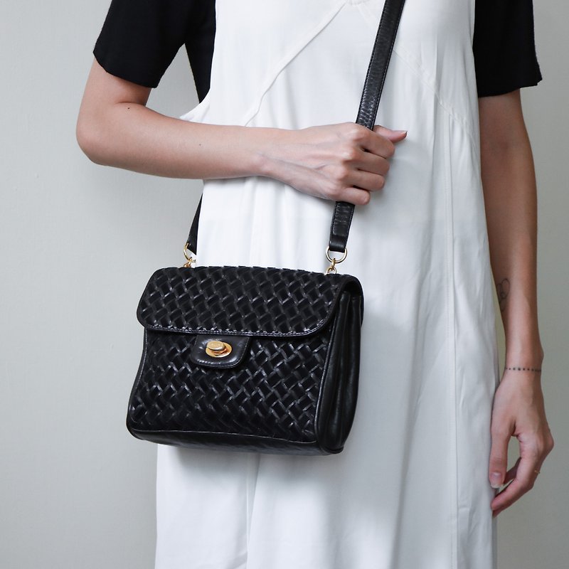 Vintage Bally Woven Suede Leather Mini Shoulder Crossbody Bag - Messenger Bags & Sling Bags - Genuine Leather Black
