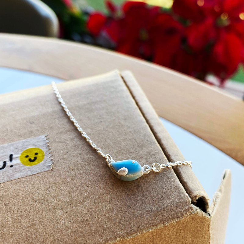 Blue Bird Aqua Blue-Sterling Silver Necklace Thin Chain Collarbone Chain - สร้อยคอ - เงินแท้ สีน้ำเงิน