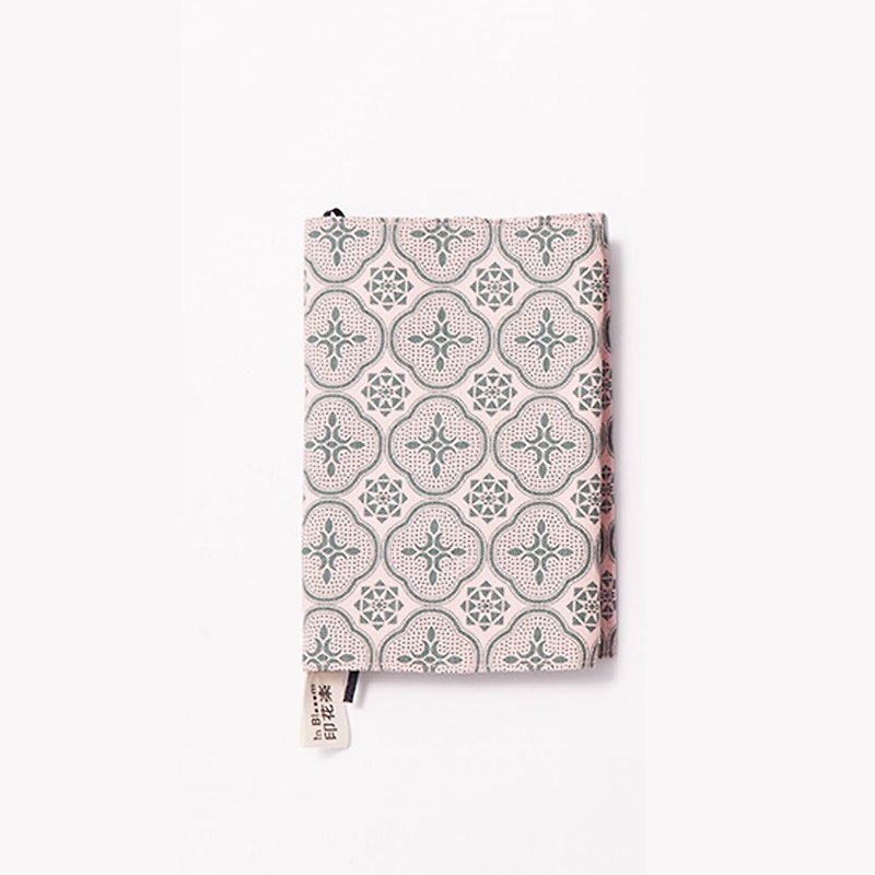 Japanese Pocket Size Book Cover / Begonia Glass Pattern / Pink & Green - ปกหนังสือ - ผ้าฝ้าย/ผ้าลินิน สึชมพู