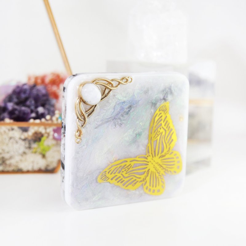 方形奧根能量盤 ~ 月光石蝴蝶 - 擺飾/家飾品 - 水晶 銀色