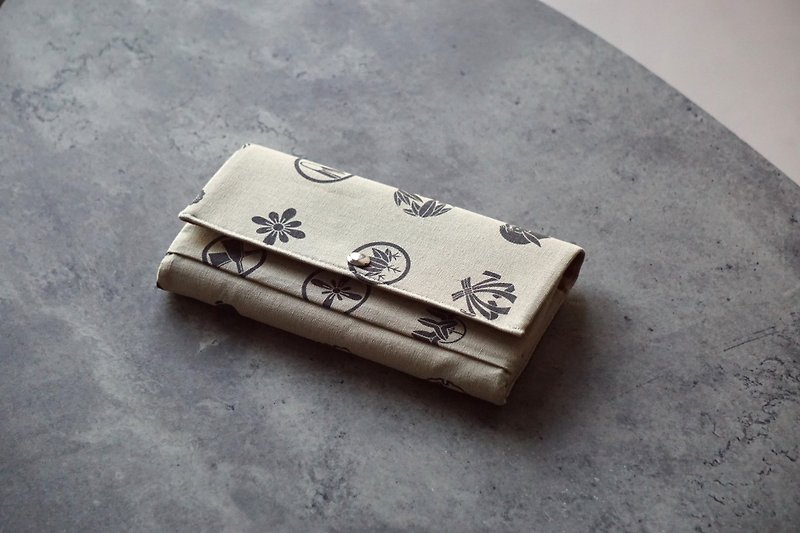 長夾 手工 - 日本家徽 / 薄 帆布/零錢卡夾/無塑包裝 - 銀包 - 棉．麻 灰色