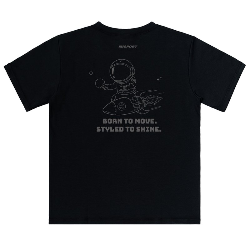 立體機能棉T-運動太空人-大圖線條背圖款-桌球 機能服 MIT台灣製 - 運動上衣/排汗衫 - 聚酯纖維 黑色