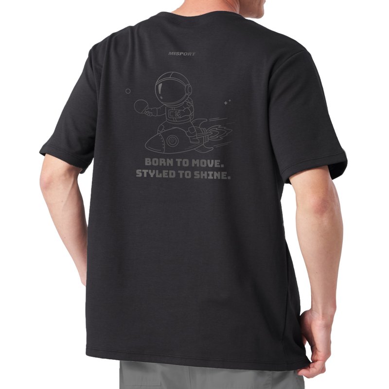3D Functional Cotton Tee - Astronaut - Large Graphic Back Print - Table Tennis Functional Apparel, Made in Taiwan (MIT) - ชุดกีฬาผู้ชาย - เส้นใยสังเคราะห์ สีดำ