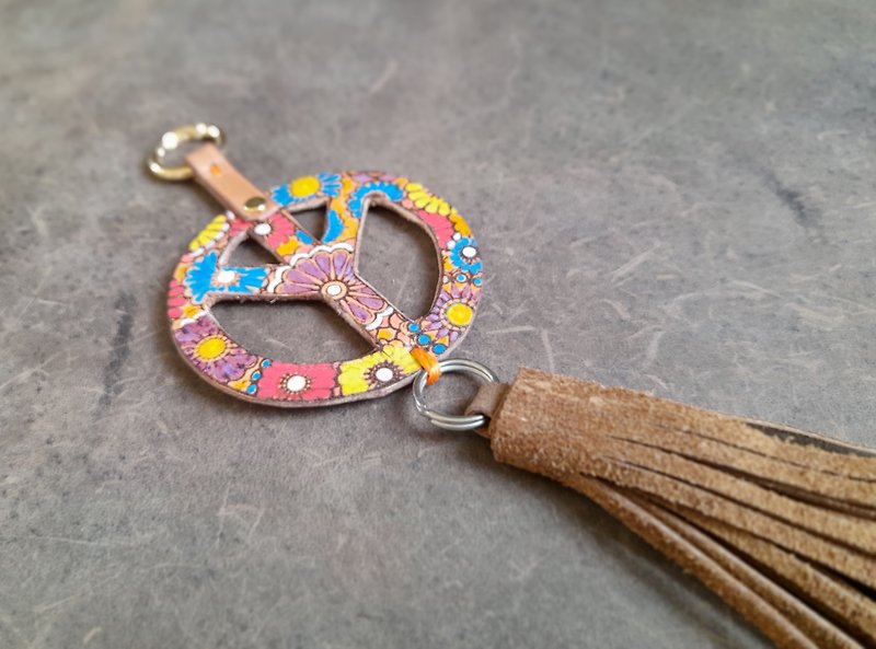 Leather Floral Peace Bag Charm - Charms - Genuine Leather Multicolor