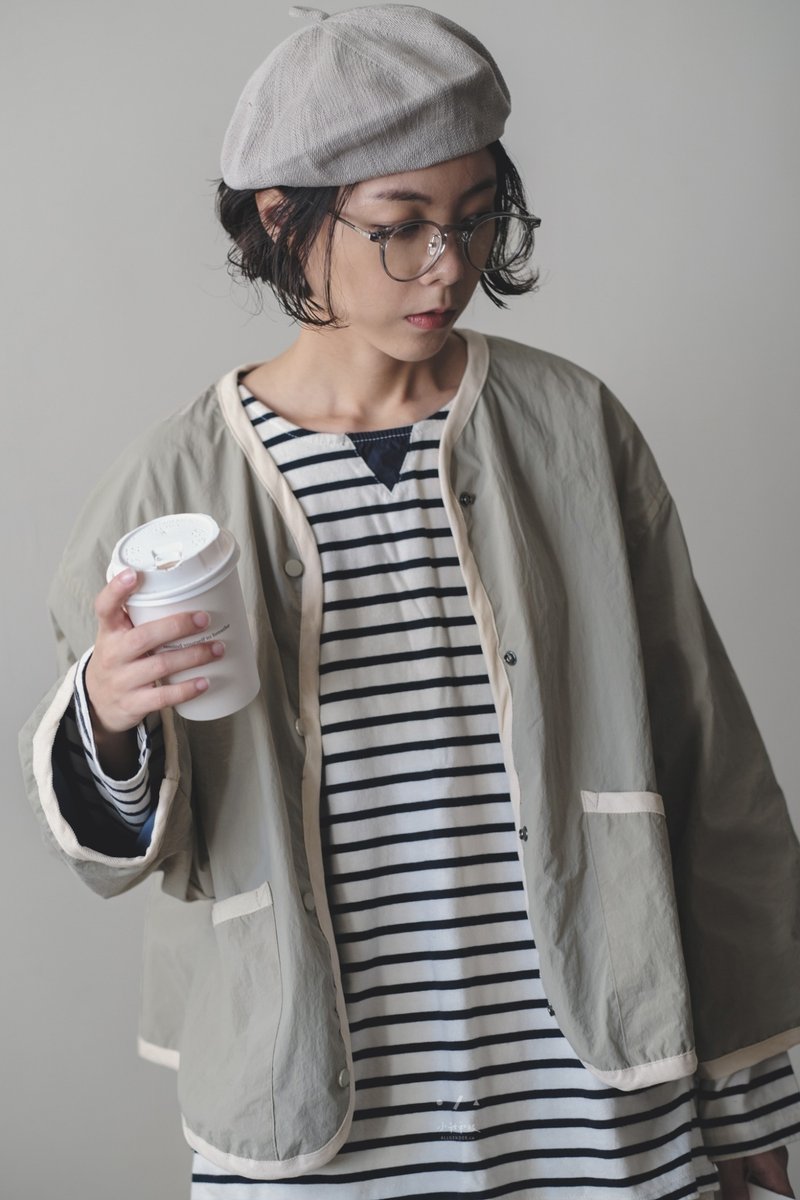 自然風無領雙面穿小版外套-2色-淺綠 - 女大衣/外套 - 棉．麻 綠色
