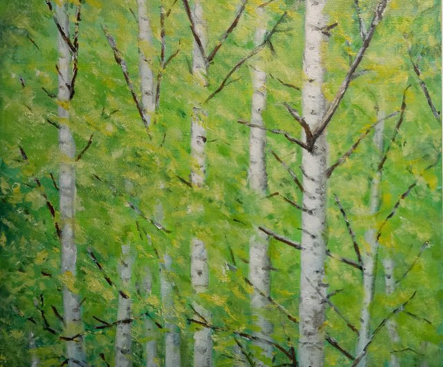 春の白樺の木のウェングxueliのオリジナルの油絵の作成 ショップ Art Shimmering ポスター 絵 Pinkoi