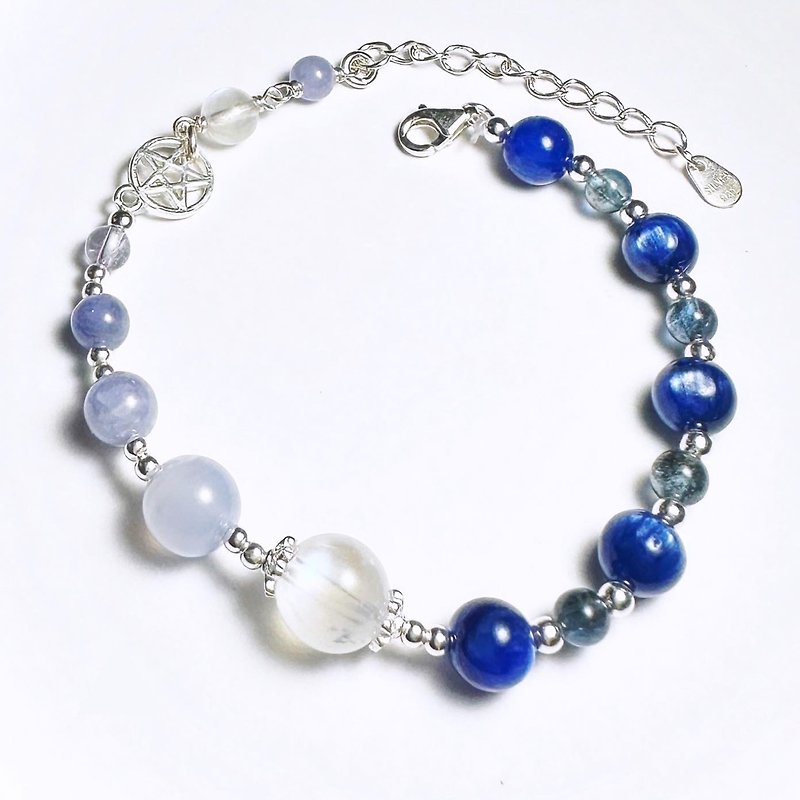 Moonlight in the Ocean - Stone, Moonstone, Devil's Aquamarine Design Bracelet - Bracelets - Silver Blue
