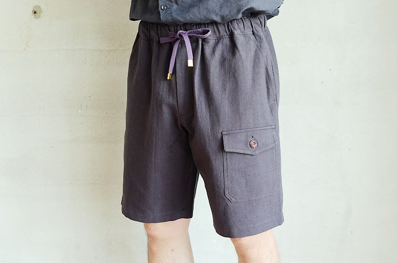 Japanese washed cotton and linen shorts - กางเกงขายาว - ผ้าฝ้าย/ผ้าลินิน สีกากี