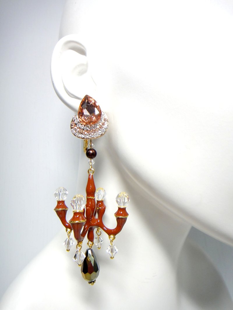 TIMBEE LO giant crystal chandelier earrings large luxury models with evening dress wedding dress - Earrings & Clip-ons - Paper Brown