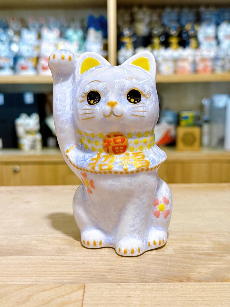 【福藤綻華】日本清水燒招財貓 | 花結晶 - 藤 招福 - 擺飾/家飾品 - 瓷 藍色