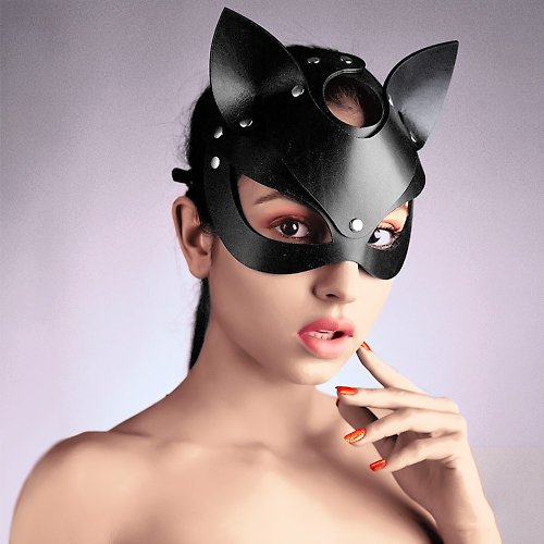 BOVER 皮革貓女臉面具 性感Cosplay角色扮演 萬聖節派對 SM情趣眼罩禮物