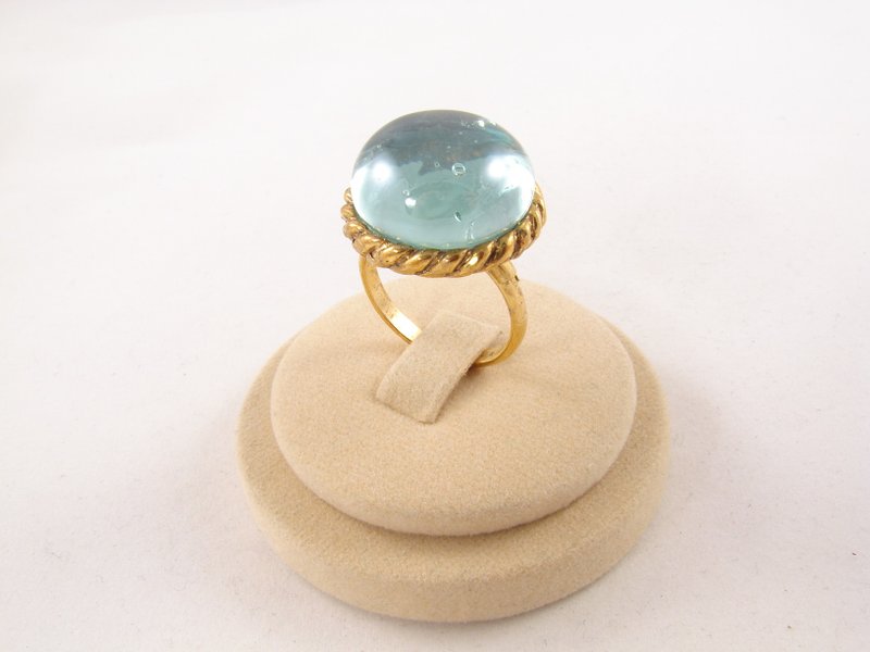 Sky Blue Glass Adjustable Ring Blue Round Stone Golden Statement Ring Jewelry - แหวนทั่วไป - แก้ว สีน้ำเงิน