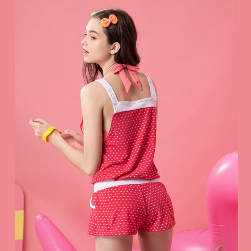 Fast shipping MIT cute strawberry overalls blouse - Women's Swimwear - Polyester Red