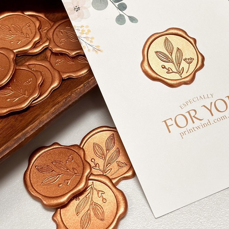 Sealing Wax Sticker-Flowers and Plants (Bronze Gold)-Wedding Invitation Envelope Sealing Sticker - สติกเกอร์ - ขี้ผึ้ง สีกากี