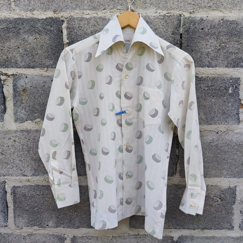Vintage Ves Wear Gentle Him Fashion Circle Pattern  Shirt - 男襯衫/休閒襯衫 - 棉．麻 白色