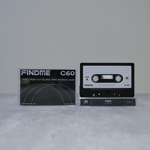 FINDME HK | 香港卡式帶廠牌 全黑色 | C60 貼AB面貼紙 | 空白卡式帶 錄音帶 60分鐘