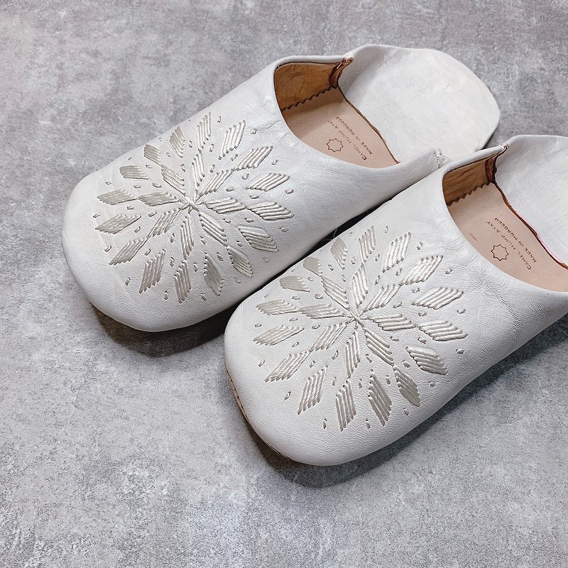 Moroccan babouche mute indoor slippers kaolin Zelij tiles - Indoor Slippers - Genuine Leather Black