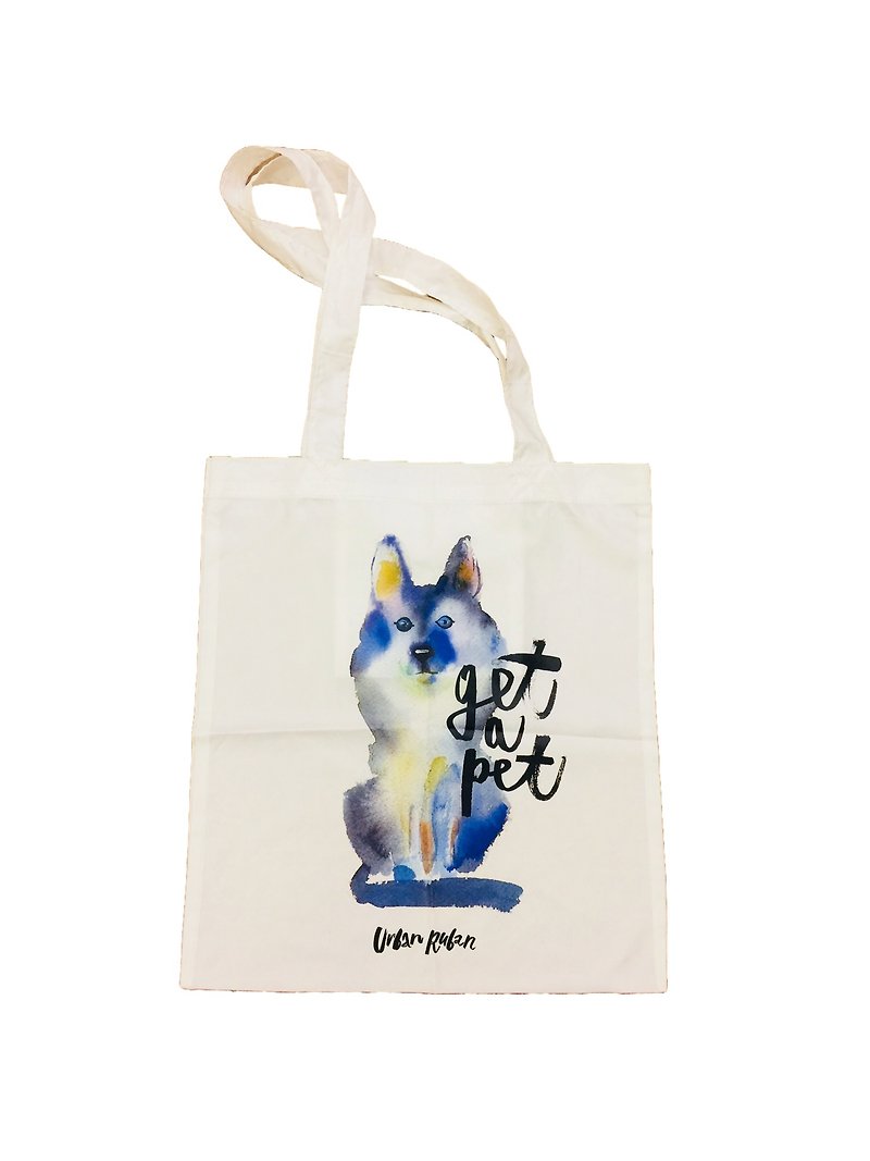 PK bearsI熱愛生活購物袋-哈士奇(白色) - 側背包/斜孭袋 - 防水材質 藍色