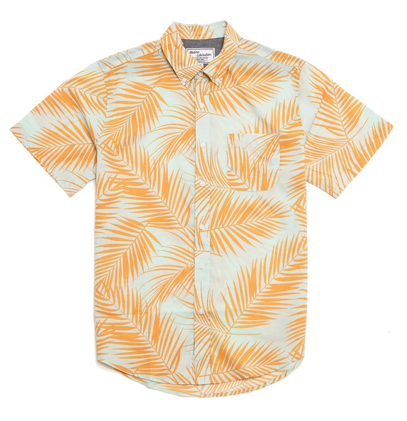 Men's Palm Tree Leaf Shirt 棕櫚葉襯衫 - 男襯衫/休閒襯衫 - 棉．麻 黃色