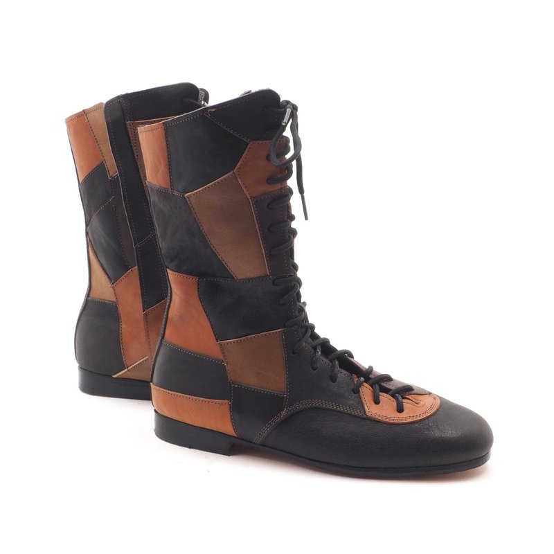 lace up long boots (black+)/カンガルー革ほか/革靴/b01103multi - 女長靴/高筒靴 - 真皮 多色