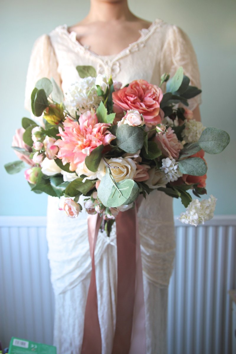 Bridal bouquet  ,Artificial Bouquet ,silk flower bouquet , Wedding ,Peony - ตกแต่งต้นไม้ - พืช/ดอกไม้ สึชมพู